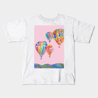 Hot Air Balloon Watercolor Painting on Pink Balloons Kids T-Shirt